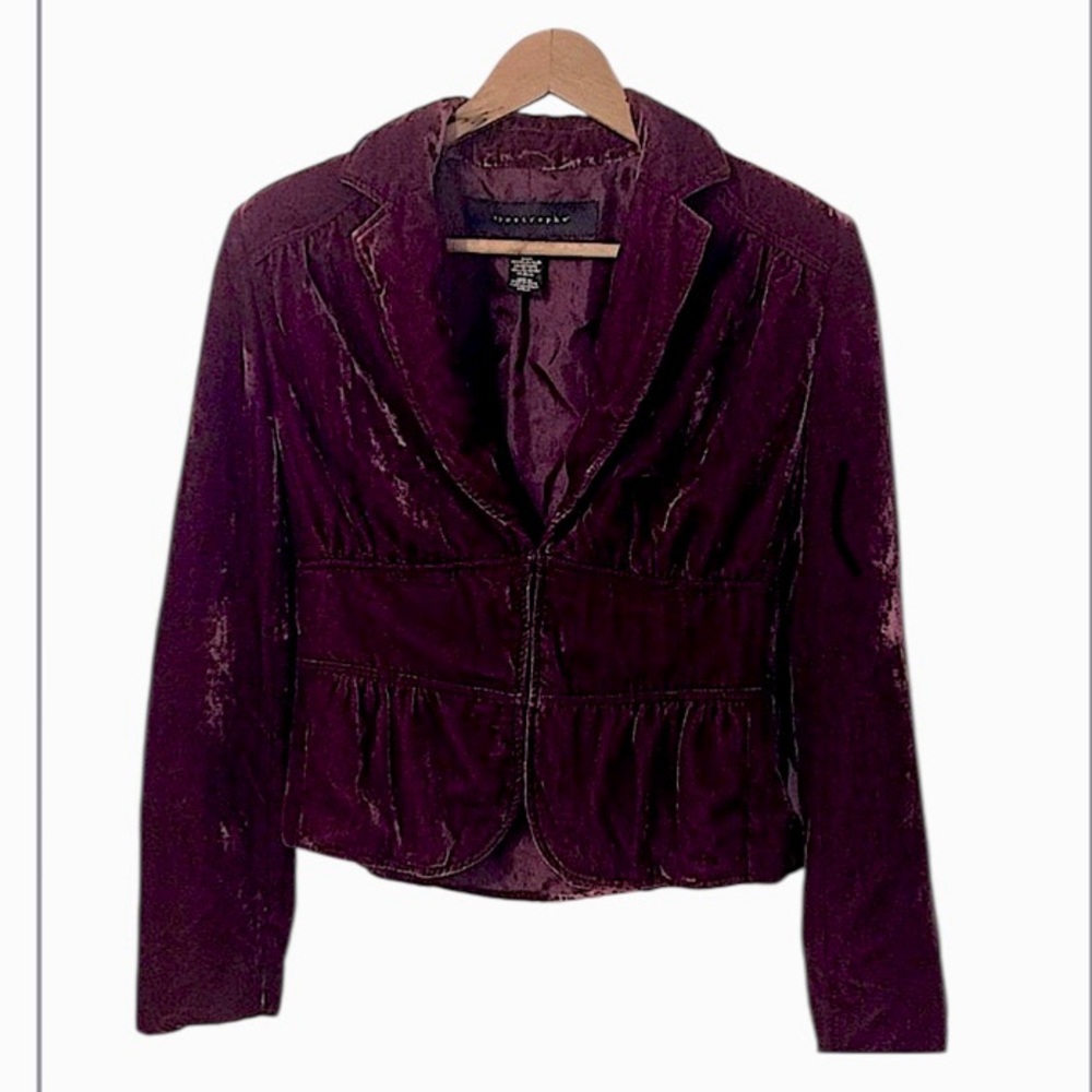 Apostrophe Woman’s Purple Peplum Velvet Velour Cropped Jacket Blazer Sz 2